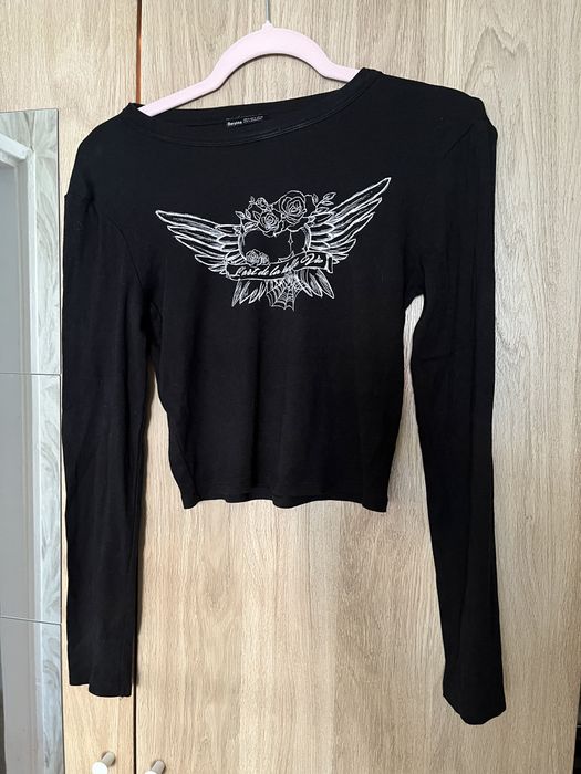 Czarny top z długim rękawem bluzka Bershka