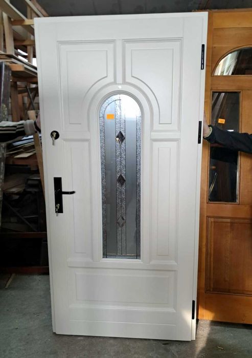 DRZWI Zewnętrzne Drewniane Sosnowe Wejściowe Witraż 101x208 Odnowione