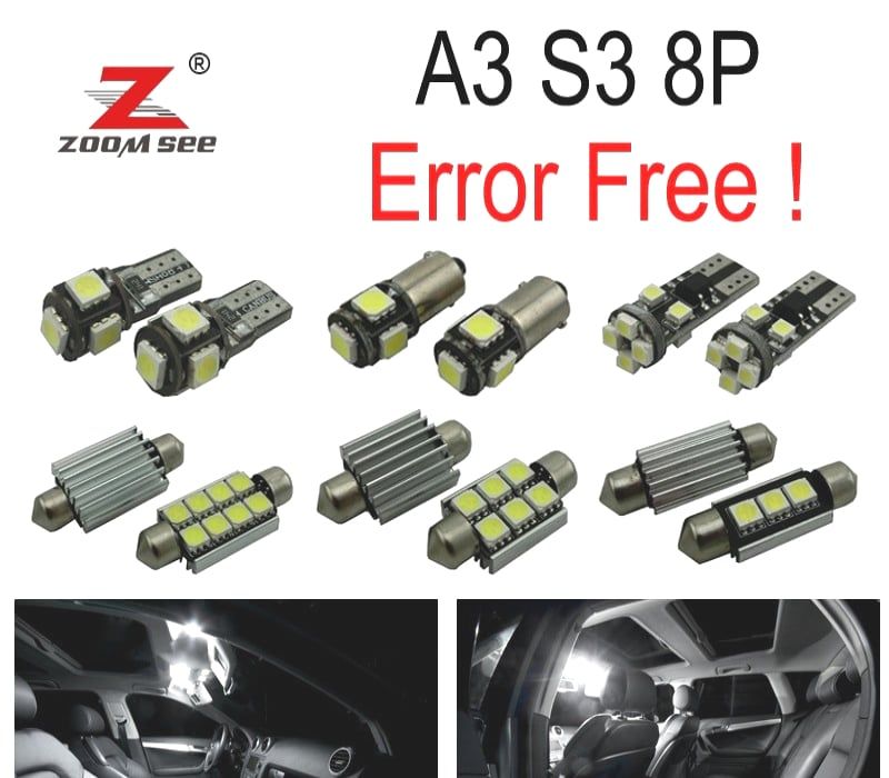 KIT COMPLETO DE 16 LÂMPADAS LED INTERIOR AUDI A3 S3 8 P 2006 -2013