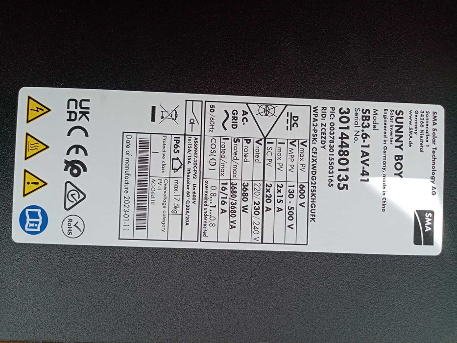 SMA Inversor SB3.6-1AV-41 com Garantia