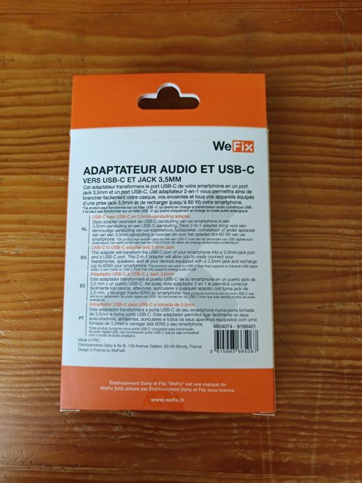 WeFix adaptador audio (Jack 3,5 mm) e USB-C