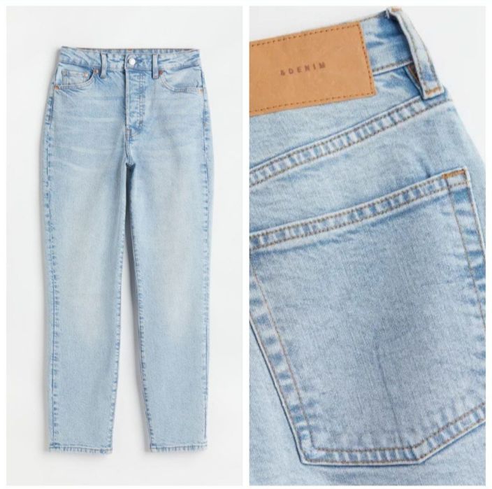 H&M 38r.Mom Fit Ultra High Ankle Jeans Jasnoniebieski denim