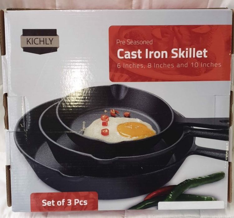 Kichly Zestaw 3 Patelni Żeliwnych 25Cm 20Cm 15Cm