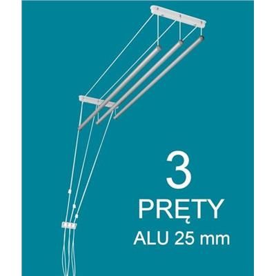 Suszarka sufitowa 3 pręty 200x24,5cm fi25 alum