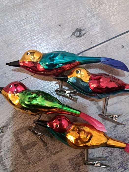 Bombki szklane ptaszki na klipsie unikat retro styl prl