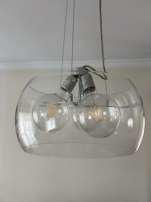 Candeeiro suspenso em vidro e inox