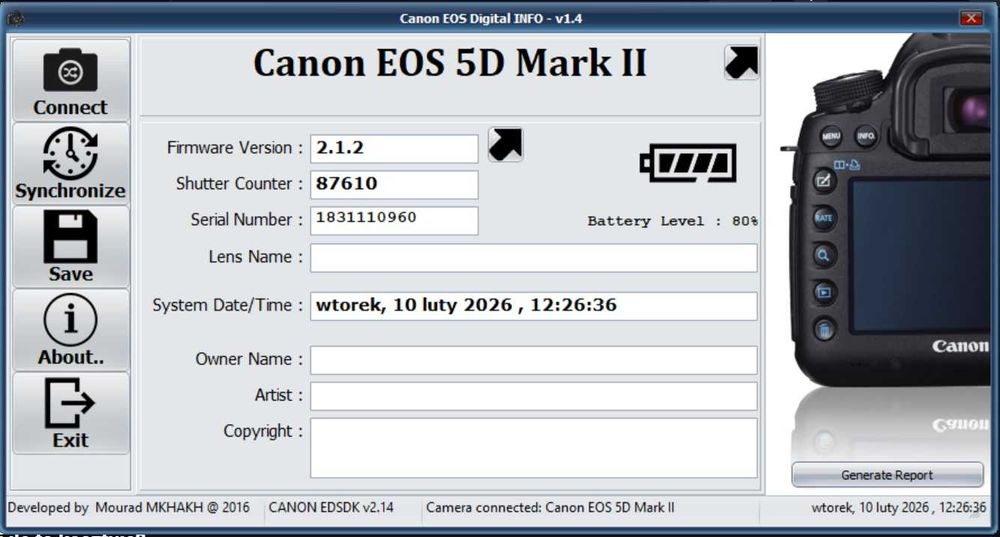 Lustrzanka Canon EOS 5D Mark II CF 32GB tylko 87 tyś zdjęć