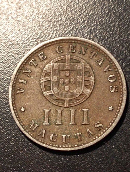 20 centavos - IIII Macutas RARA: Eixo inclinado	- Angola 1927