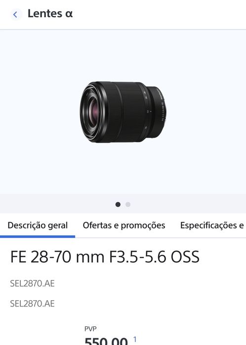 Câmara Sony com objectivas