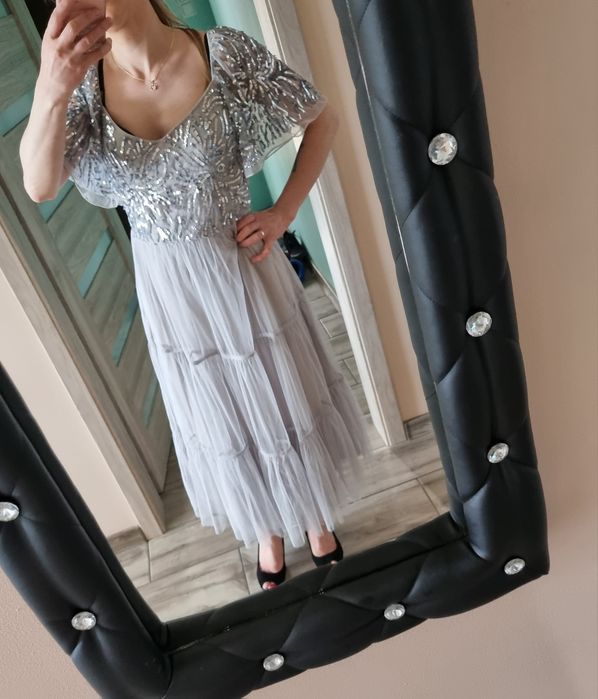 Amelia Rose Sukienka Wieczorowa cekiny siatka L XL