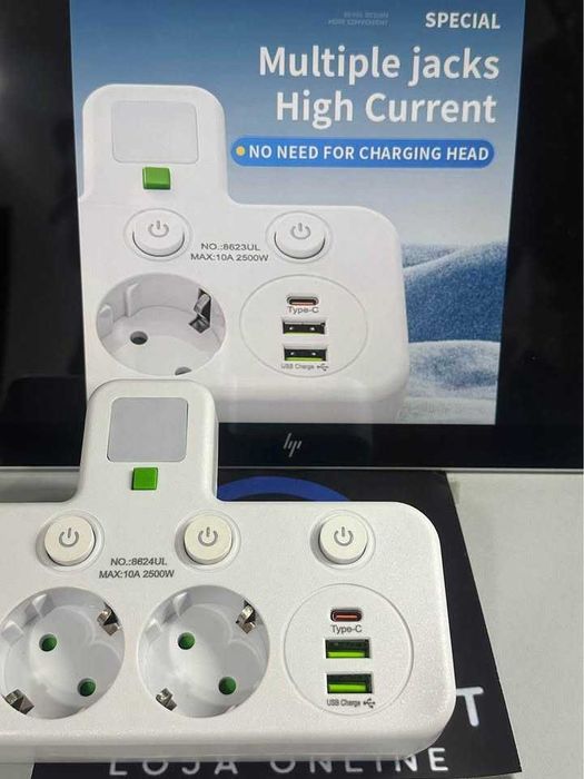 Adaptador extenção 3 tomadas + USB