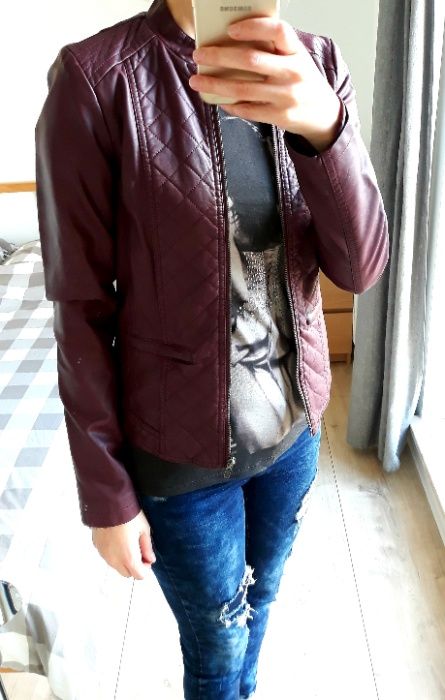 marynarka kurtka bordowa skórzana VILA rozm. S