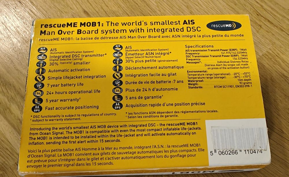 crewsaver lifejacket and Mob1 rescueMe