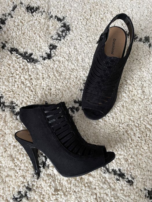 Buty szpilki sandałki Garaceland 36 czarne rzymianki paski Deichmann
