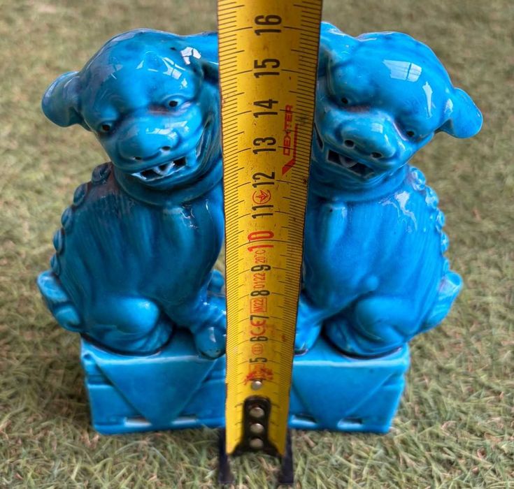 Cães de Fó (também conhecidos como Leões Guardiões Chineses) em porcelana azul