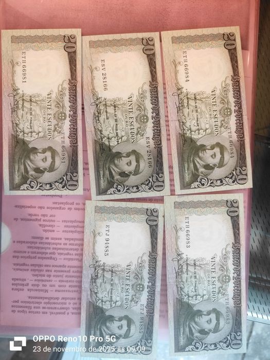 3 Notas de 20 Escudos 1954 – Novas UNC – Série Próxima