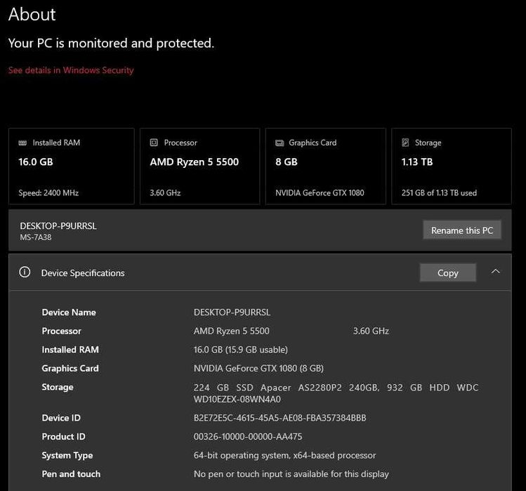 Ігровий ПК Ryzen 5500 GTX 1080 16gb RAM 240 M2 SSD 1000 HDD