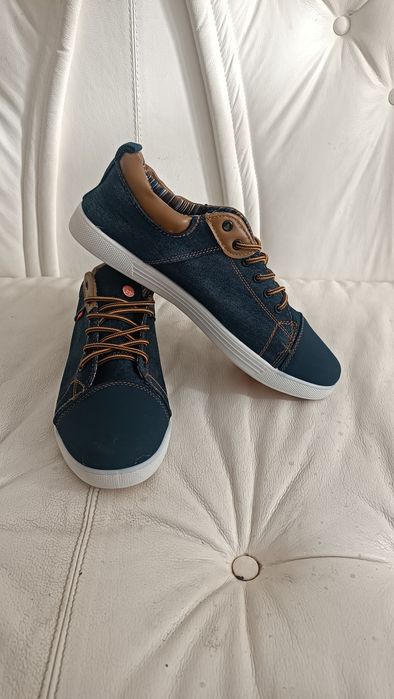 Trampki Jeansowe Denim Męskie Casual Rozmiar 40 | Brązowe Wstawki