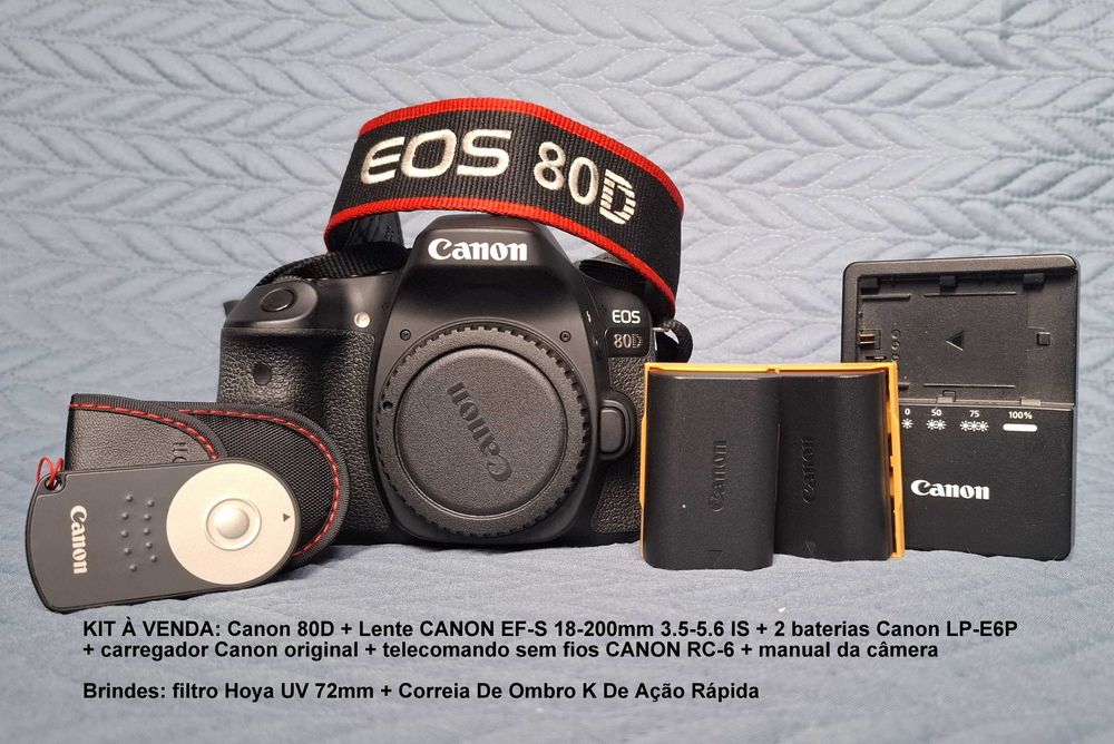 Canon EOS 80D + Objetiva Canon EF-S 18-200mm f/3.5-5.6 IS (como novas)