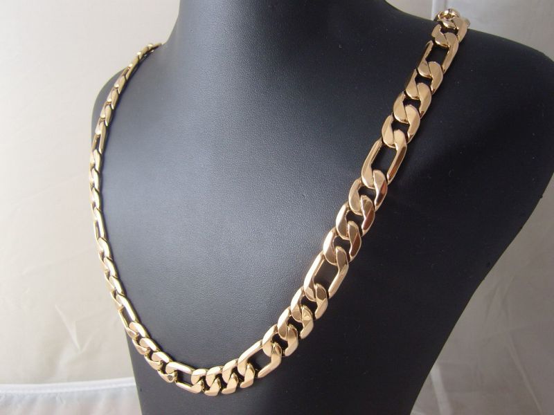 Masywny Łańcuszek Figaro Diamentowany Gold Plated 18K 50cm 10mm 47g
