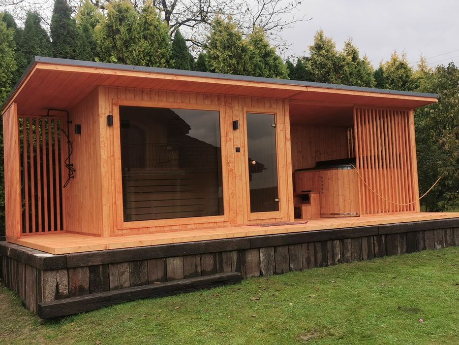 Sauna Ogrodowa 8x2,2m Taras Wiata Piec Sterownik Prysznic Hit