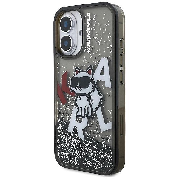 Etui Karl Lagerfeld Liquid Glitter Choupette Logo na iPhone 16 - czarn
