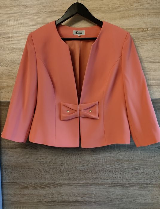 Komplet wizytowy: Sukienka i marynarka/ żakiet, koralowy, Diana, r.42