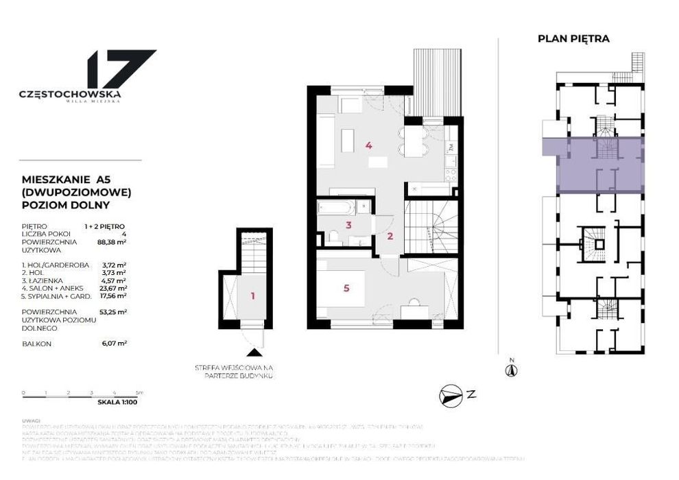 Dwupoziomowy,4-pokojowy apartament z antresolą