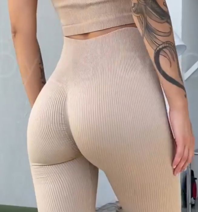 Велосипедки беж рубчик пуш ап push-up S M висока посадка