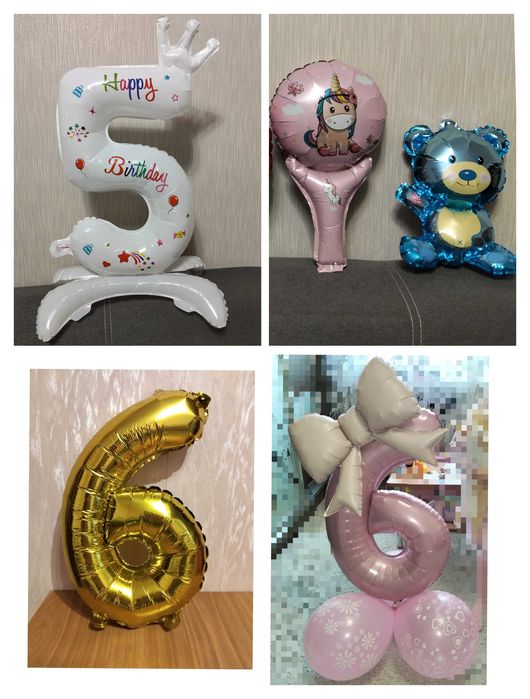 Надувна цифра 5, 6 фольгована кулька єдиноріг, сердечко, медвідь