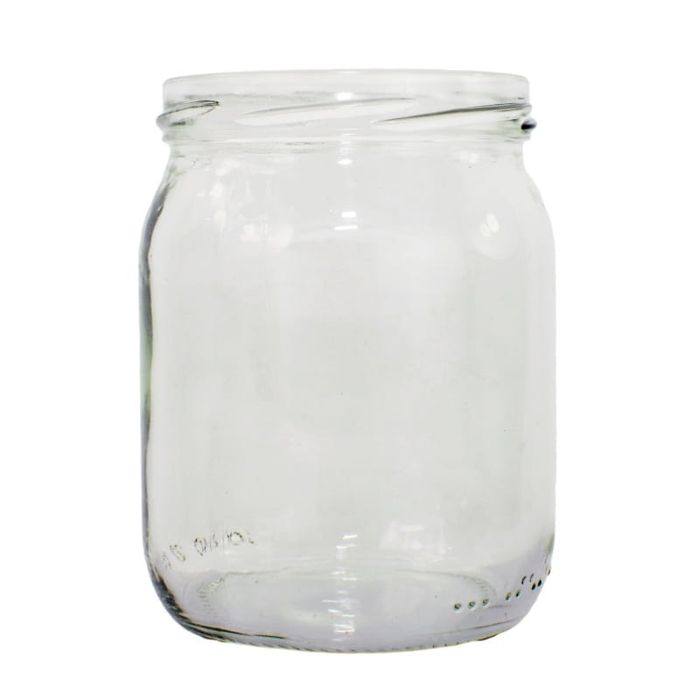 Szklany słoik o pojemności 540 ml.