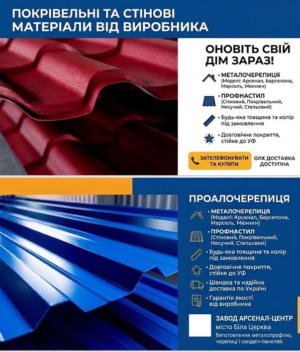 Профнастіл.Металочерепиця.Планки.Водосточні системи.