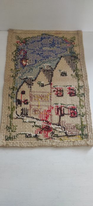 Gobelin  Domki  Len Handmade Haft krzyżykowy