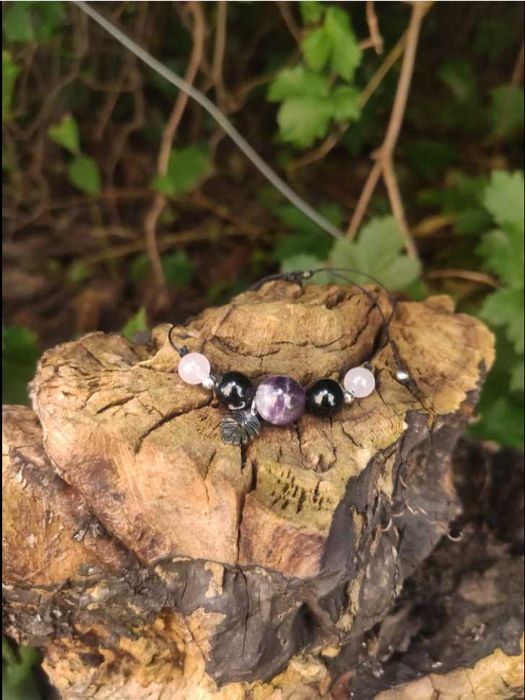 Bransoletka  - Ametyst, Onyks Czarny i Kwarc Różowy