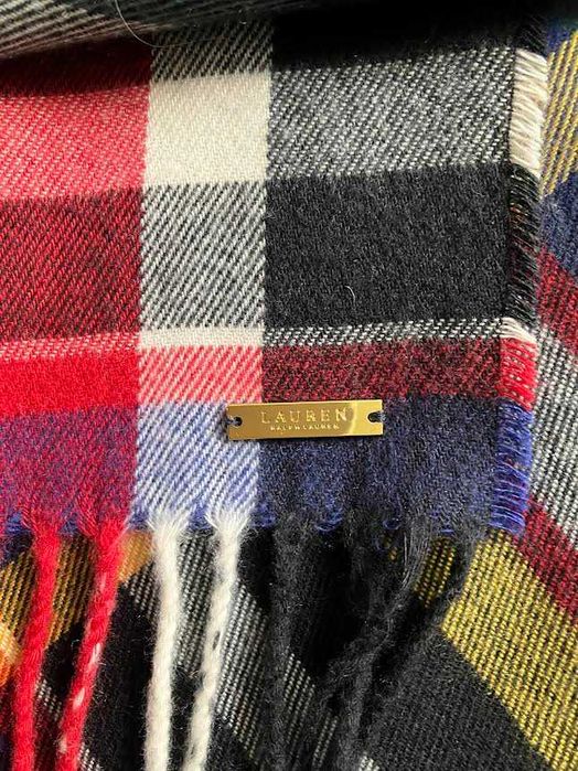 Lauren Ralph Lauren nowy duży szal w kratę unisex 63x190 cm