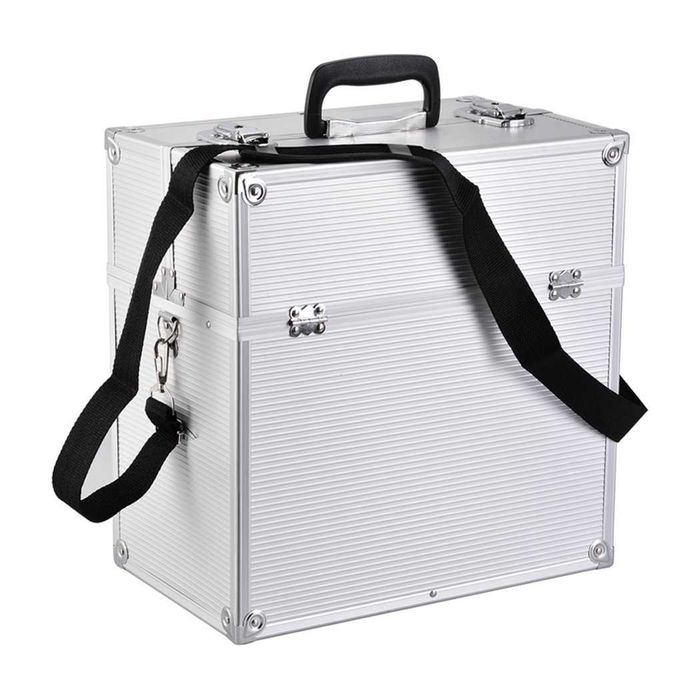 kufer na kosmetyki kuferek manicure srebrny przegródki