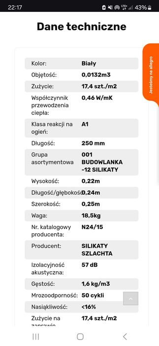 Bloczek silikat 24cm - 20 palet