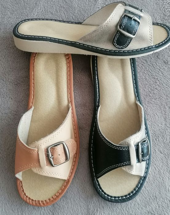 Nowe damskie pantofle 36 regulowane skóra klamra