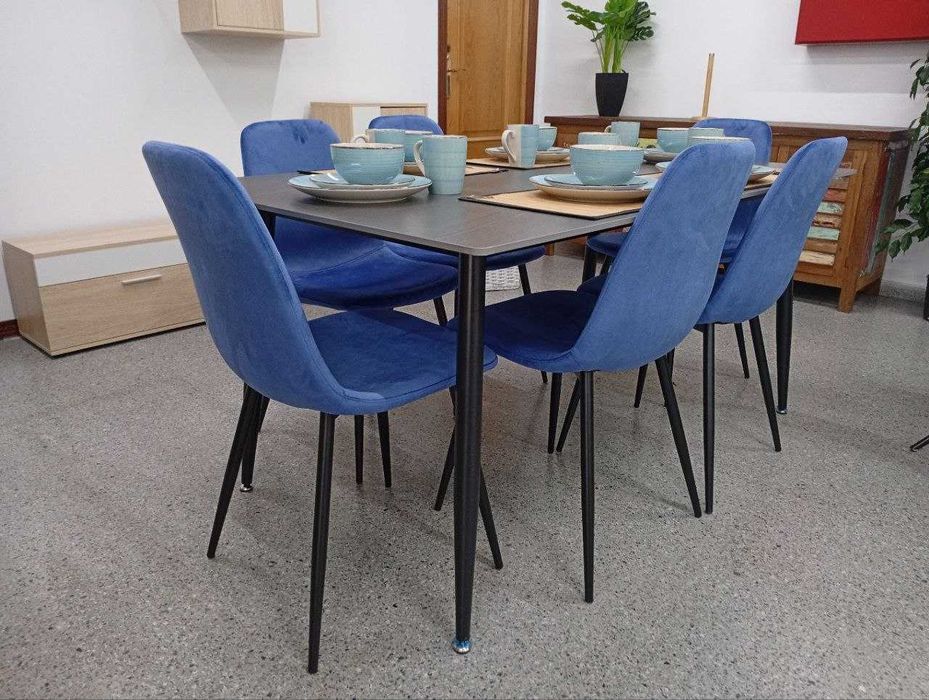 Mesa de jantar com 6 cadeiras azuis - envio grátis