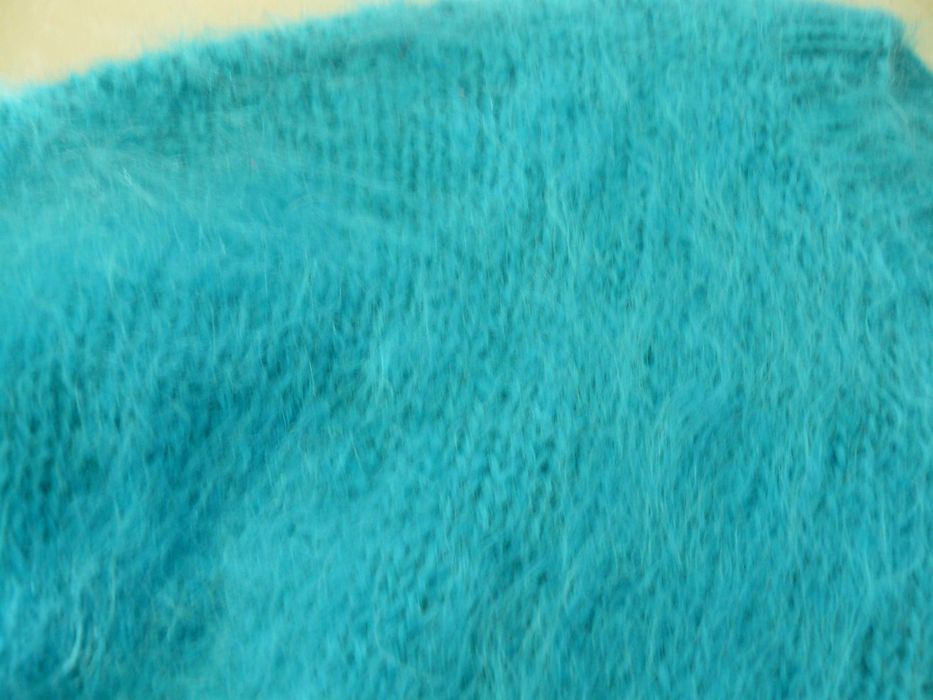 Szmaragdowy morski sweter rozpinany kardigan prawdziwy moher handmade