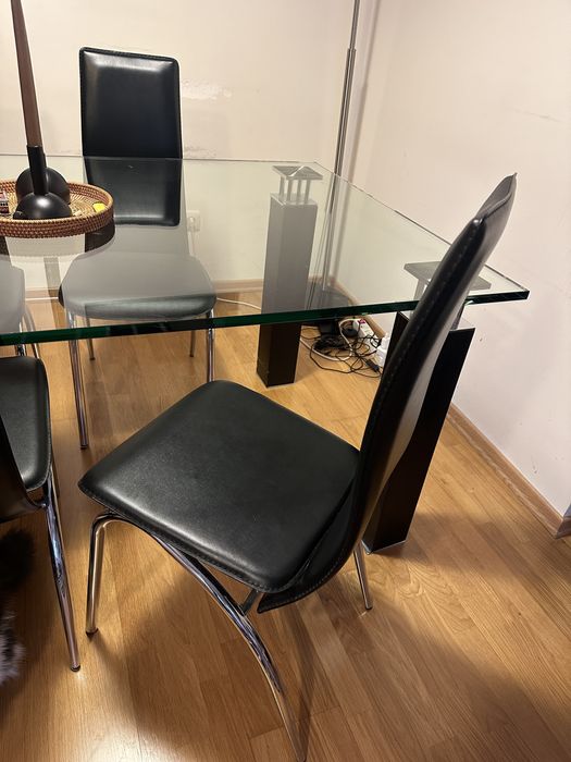 Conjunto de mesa de jantar de vidro com 4 cadeiras