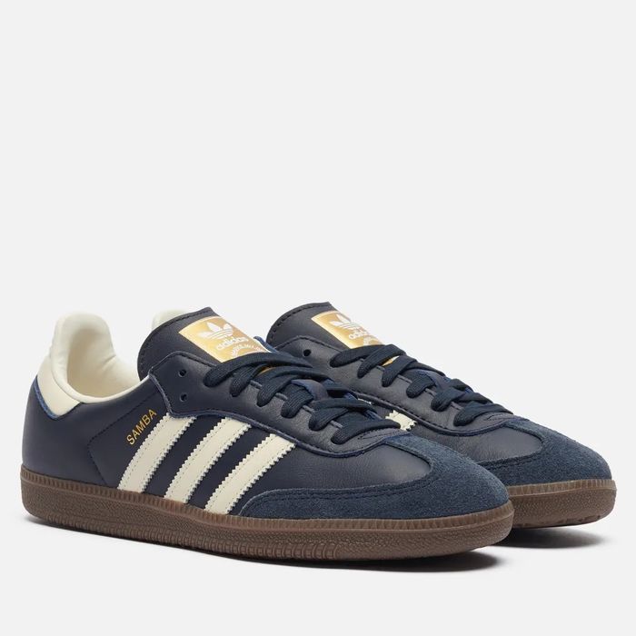 Кроссовки Adidas Originals Samba OG Navy Blue женские кеды кожаные