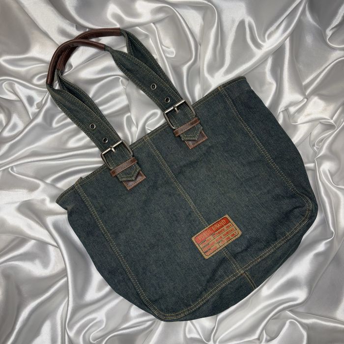 vintage dżinsowa torebka Fossil niebieska zielona y2k 00s z klamerkami