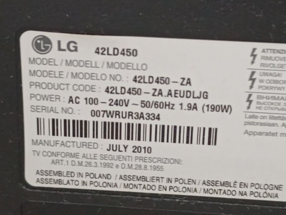 Telewizor 42 cale LG 42LD450 monitor Full HD