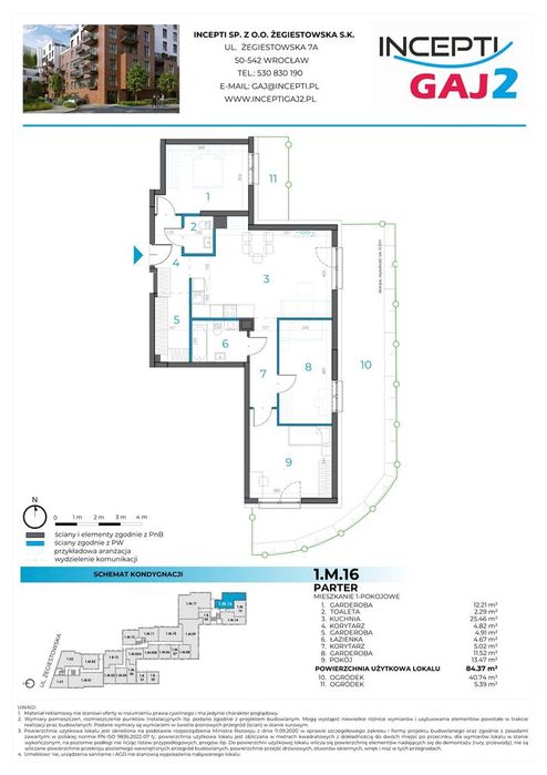 1.M.16 | 84,37 m² | 4 pokoje z ogródkiem | Krzyki- Gaj