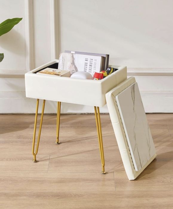 Krzesełko do toaletek biały taboret ze schowkienm IBUYKE /O