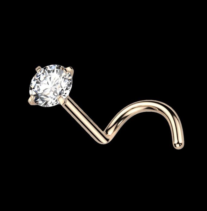 Титановая серьга для пирсинга носа с маленьким фианитом