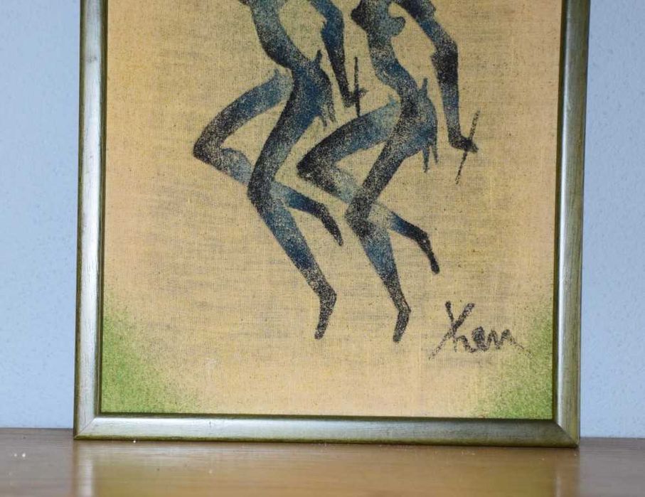 Quadro africano (Angola) pintado a tinta de areia – Par de Dançarinas – 1997