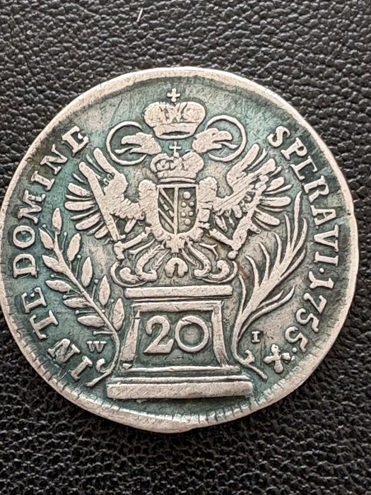 Срібна монета Австрійської монерхії  20 крейцерів 1755 Франца I Стефана