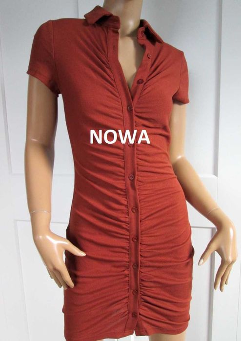 Shein sukienka prążkowana marszczona vintage S 36 NOWA